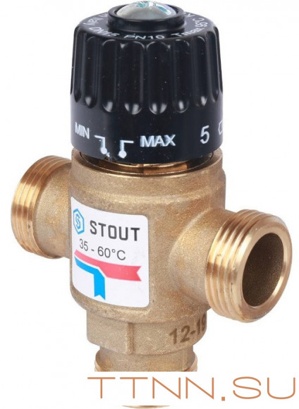 Смесительный клапан STOUT 3/4 НР 35-60°С KV 1,6 м3/ч Смесительный клапан STOUT 3/4 НР 35-60°С KV 1,6 м3/ч
