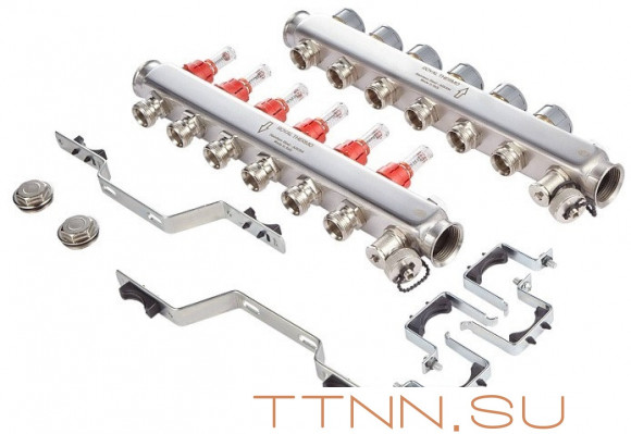 Для отопления Royal Thermo 1" ВР-3/4" НР, 6 выходов с расходомерами, нерж. (RTE 52.106) Для отопления Royal Thermo 1" ВР-3/4" НР, 6 выходов с расходомерами, нерж. (RTE 52.106)