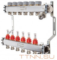 Для отопления Royal Thermo 1" ВР-3/4" НР, 8 выходов с расходомерами, нерж. (RTE 52.108) Для отопления Royal Thermo 1" ВР-3/4" НР, 8 выходов с расходомерами, нерж. (RTE 52.108)