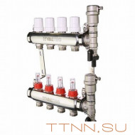 Коллекторная группа VALTEC VTc.589.EMNX.0610 1" х 3/4" на 10 выходов из нерж.стали c термостатическими клапанами и расходомерами Коллекторная группа VALTEC VTc.589.EMNX.0610 1" х 3/4" на 10 выходов из нерж.стали c термостатическими клапанами и расходомерами